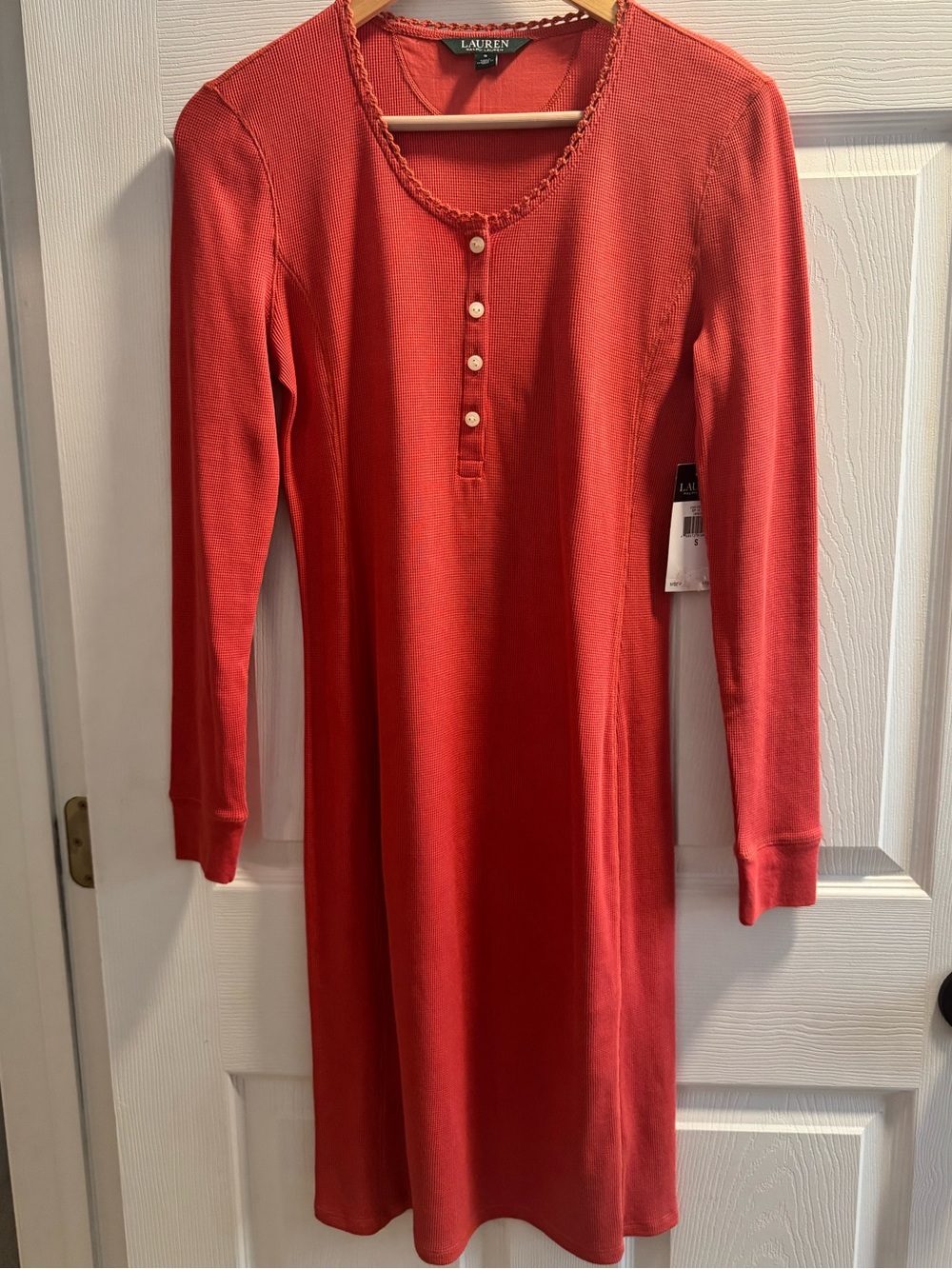 Ralph Lauren Coral Long-Sleeve Knit Henley Dress